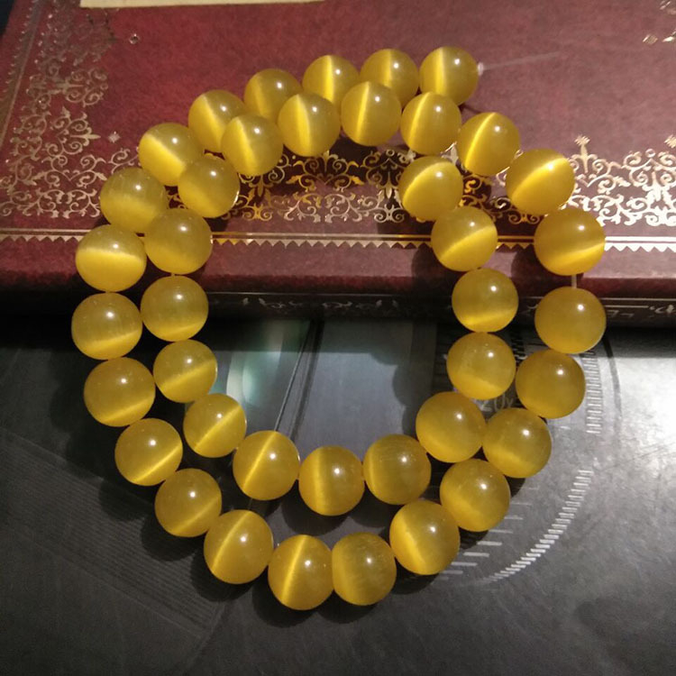 Laisvos karoliukai – katės akies akmens krištolo karoliukai, poliruoti, Korėjos stilius, kilnus raštas