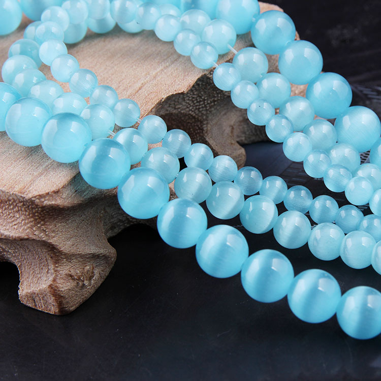 Laisvos karoliukai – katės akies akmens krištolo karoliukai, poliruoti, Korėjos stilius, kilnus raštas