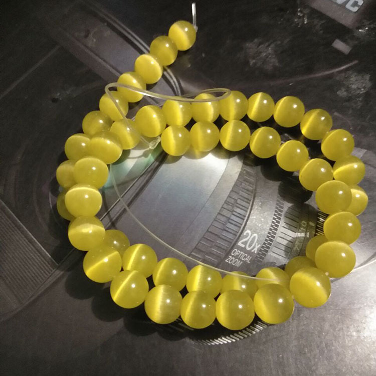 Laisvos karoliukai – katės akies akmens krištolo karoliukai, poliruoti, Korėjos stilius, kilnus raštas