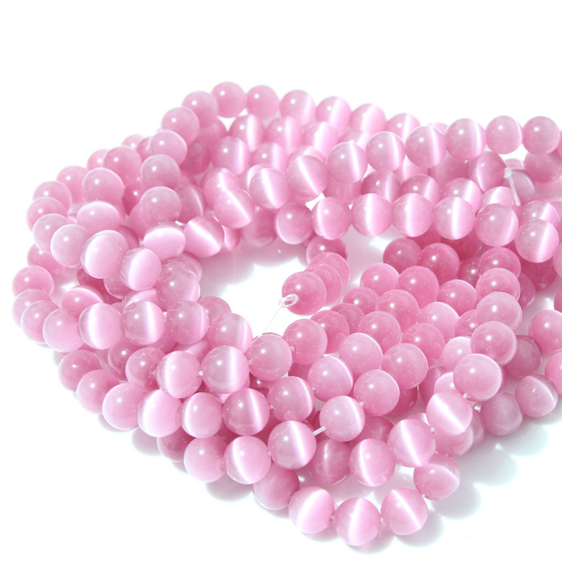 Laisvos karoliukai – katės akies akmens krištolo karoliukai, poliruoti, Korėjos stilius, kilnus raštas