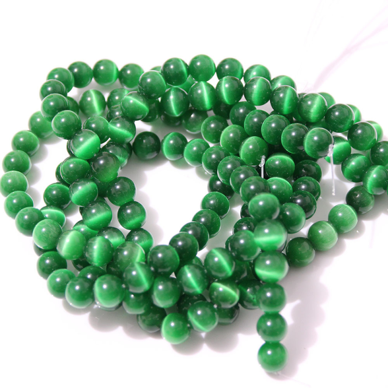 Laisvos karoliukai – katės akies akmens krištolo karoliukai, poliruoti, Korėjos stilius, kilnus raštas