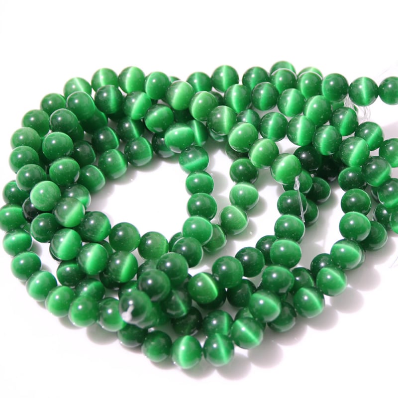 Laisvos karoliukai – katės akies akmens krištolo karoliukai, poliruoti, Korėjos stilius, kilnus raštas