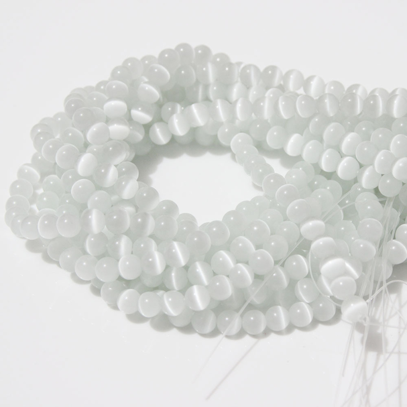 Laisvos karoliukai – katės akies akmens krištolo karoliukai, poliruoti, Korėjos stilius, kilnus raštas