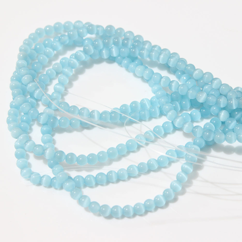 Laisvos karoliukai – katės akies akmens krištolo karoliukai, poliruoti, Korėjos stilius, kilnus raštas