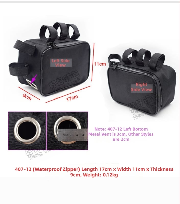 Velosipēdu soma ar augšējās caurules stiprinājumu — 0.5 L tilpums, modelis 407