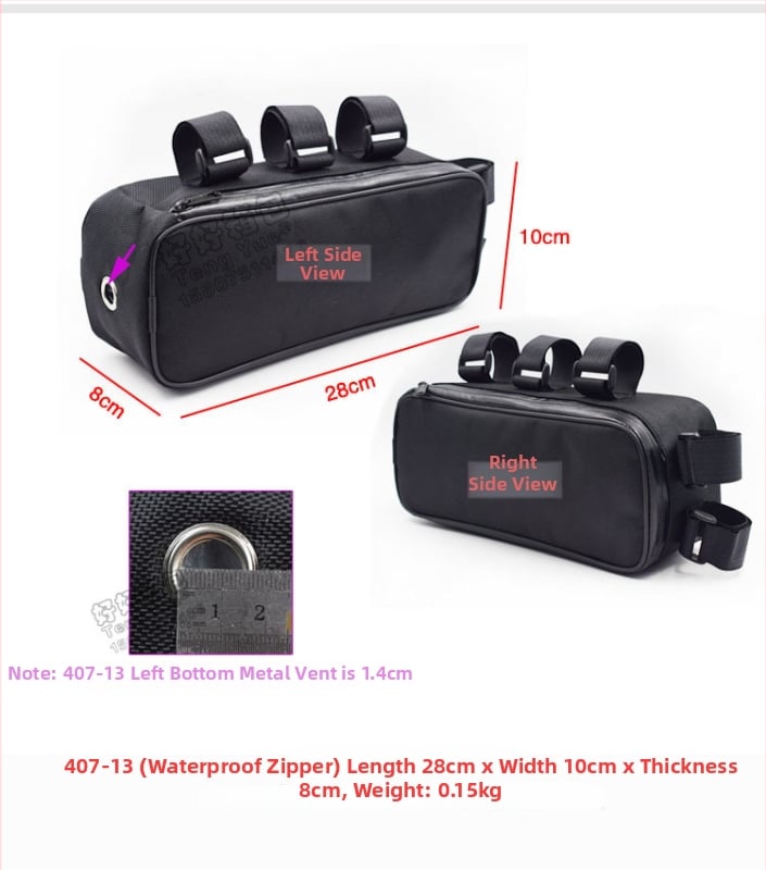 Velosipēdu soma ar augšējās caurules stiprinājumu — 0.5 L tilpums, modelis 407