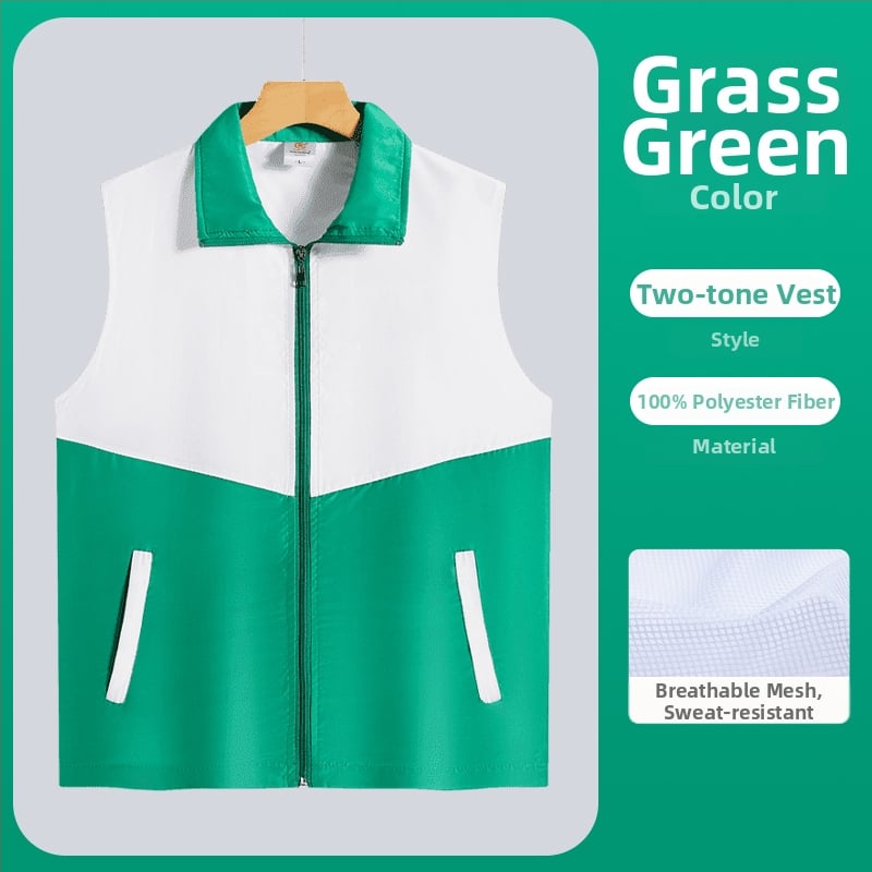 Работен елек с принт лого - цип, без яка, полиестер, основен плат