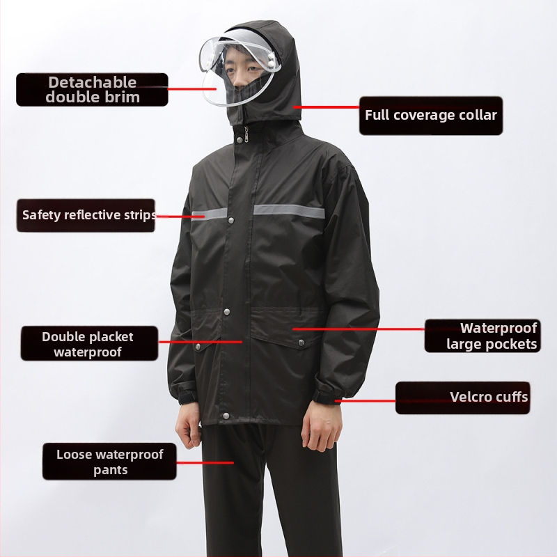 Двучастен комплект дъждобран и дъждовни панталони за възрастни, за ездачи, плат Chun Yafang 0.22 mm, водоустойчив слой PVC лепило