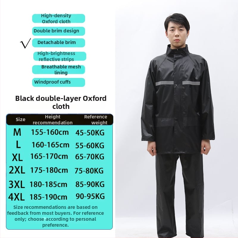 Двучастен комплект дъждобран и дъждовни панталони за възрастни, за ездачи, плат Chun Yafang 0.22 mm, водоустойчив слой PVC лепило