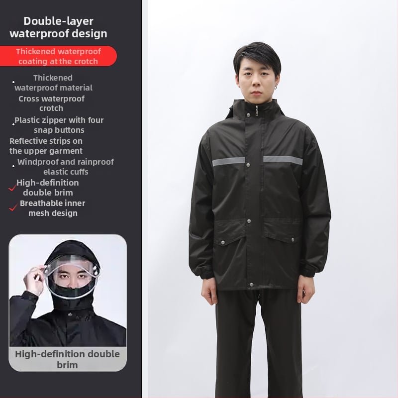 Двучастен комплект дъждобран и дъждовни панталони за възрастни, за ездачи, плат Chun Yafang 0.22 mm, водоустойчив слой PVC лепило