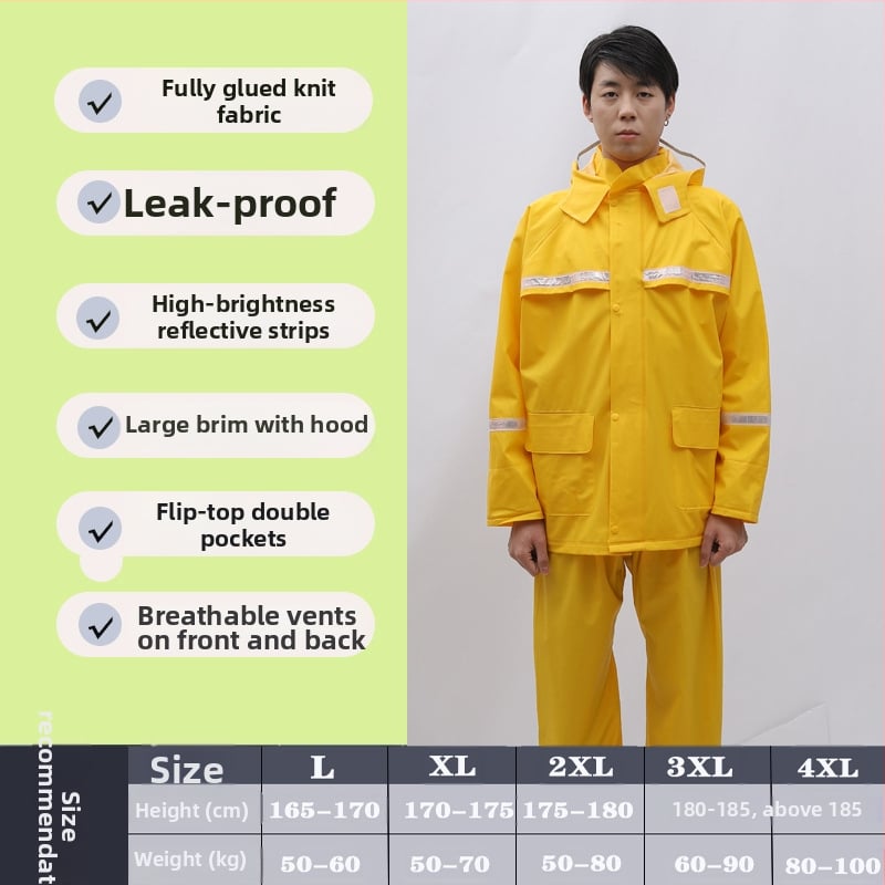 Двучастен комплект дъждобран и дъждовни панталони за възрастни, за ездачи, плат Chun Yafang 0.22 mm, водоустойчив слой PVC лепило