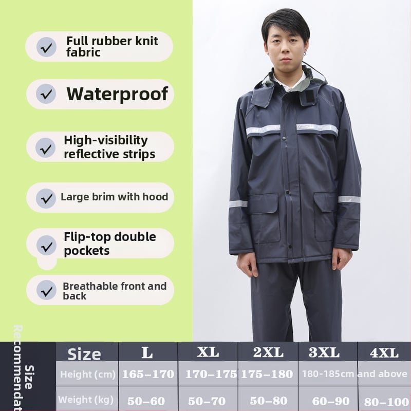 Двучастен комплект дъждобран и дъждовни панталони за възрастни, за ездачи, плат Chun Yafang 0.22 mm, водоустойчив слой PVC лепило