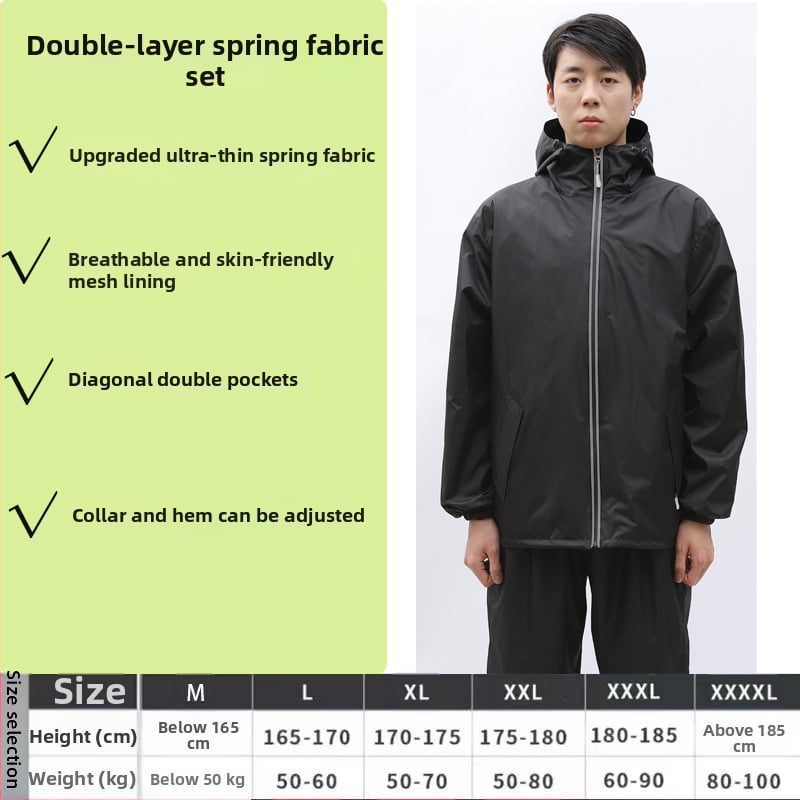 Двучастен комплект дъждобран и дъждовни панталони за възрастни, за ездачи, плат Chun Yafang 0.22 mm, водоустойчив слой PVC лепило