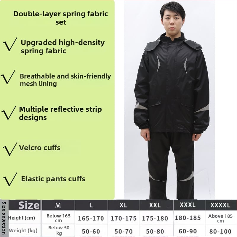 Двучастен комплект дъждобран и дъждовни панталони за възрастни, за ездачи, плат Chun Yafang 0.22 mm, водоустойчив слой PVC лепило
