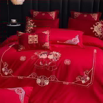 4 dalių patalynės komplektas iš 100% medvilnės, Twill audinys, reaktyvus dažymas, vienos spalvos dizainas, vestuvinis stilius