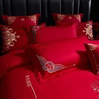 4 dalių patalynės komplektas iš 100% medvilnės, Twill audinys, reaktyvus dažymas, vienos spalvos dizainas, vestuvinis stilius