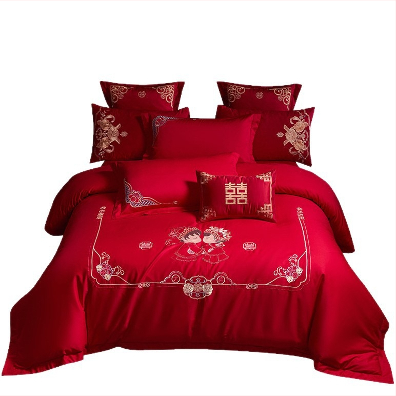 4 dalių patalynės komplektas iš 100% medvilnės, Twill audinys, reaktyvus dažymas, vienos spalvos dizainas, vestuvinis stilius