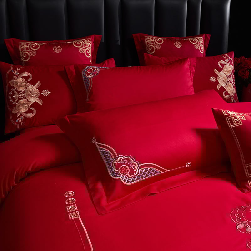 4 dalių patalynės komplektas iš 100% medvilnės, Twill audinys, reaktyvus dažymas, vienos spalvos dizainas, vestuvinis stilius