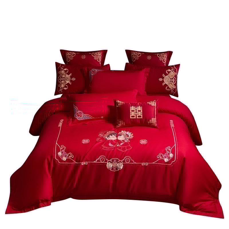 4 dalių patalynės komplektas iš 100% medvilnės, Twill audinys, reaktyvus dažymas, vienos spalvos dizainas, vestuvinis stilius