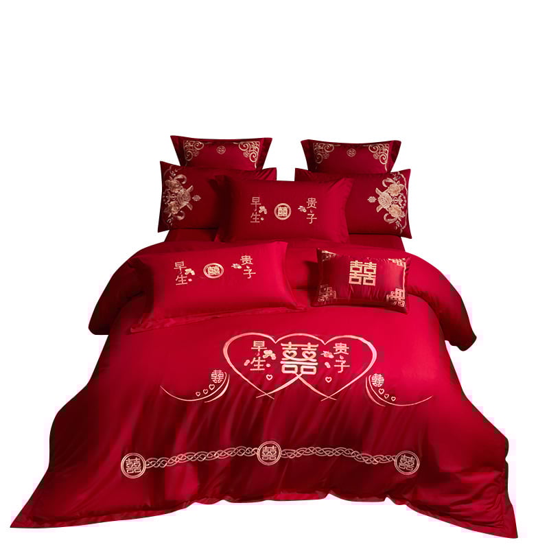 4 dalių patalynės komplektas iš 100% medvilnės, Twill audinys, reaktyvus dažymas, vienos spalvos dizainas, vestuvinis stilius