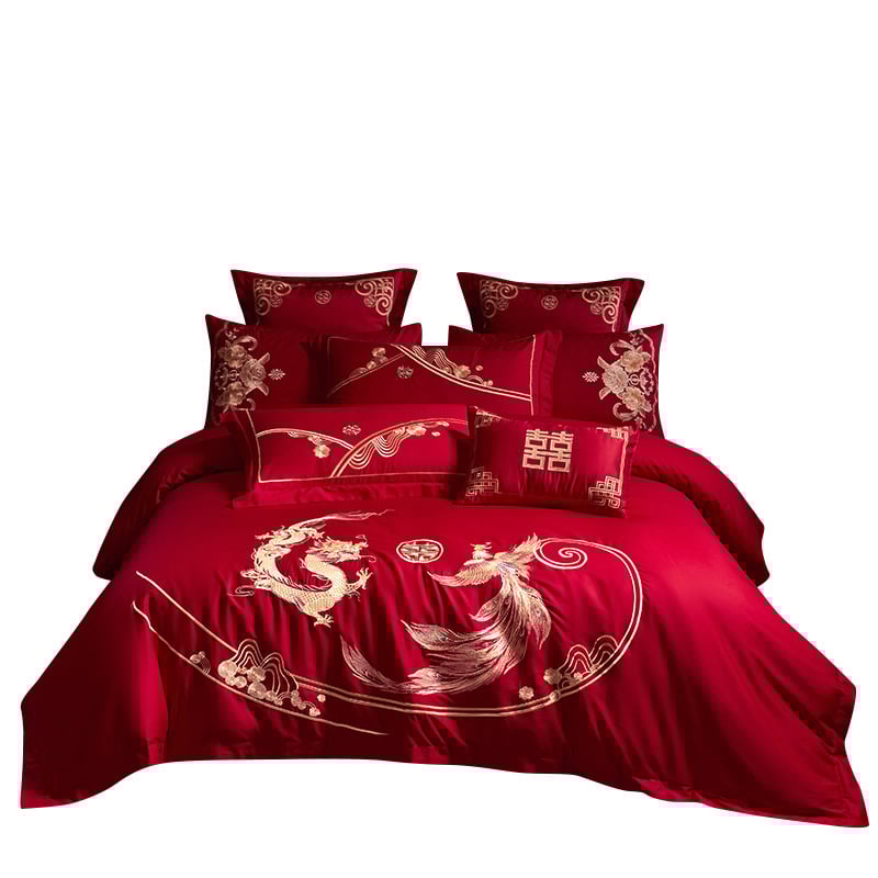 4 dalių patalynės komplektas iš 100% medvilnės, Twill audinys, reaktyvus dažymas, vienos spalvos dizainas, vestuvinis stilius