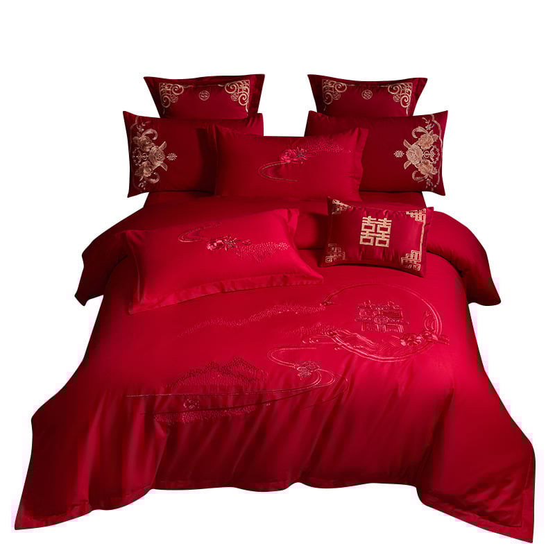 4 dalių patalynės komplektas iš 100% medvilnės, Twill audinys, reaktyvus dažymas, vienos spalvos dizainas, vestuvinis stilius