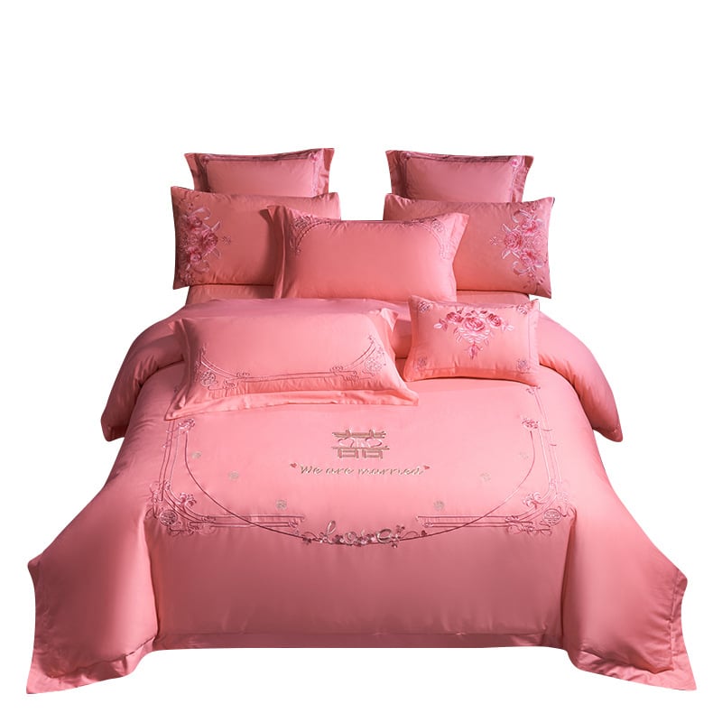 4 dalių patalynės komplektas iš 100% medvilnės, Twill audinys, reaktyvus dažymas, vienos spalvos dizainas, vestuvinis stilius