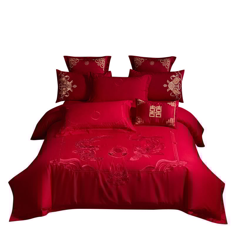 4 dalių patalynės komplektas iš 100% medvilnės, Twill audinys, reaktyvus dažymas, vienos spalvos dizainas, vestuvinis stilius