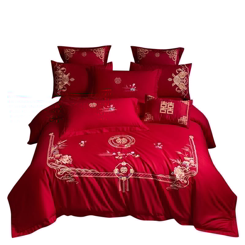 4 dalių patalynės komplektas iš 100% medvilnės, Twill audinys, reaktyvus dažymas, vienos spalvos dizainas, vestuvinis stilius