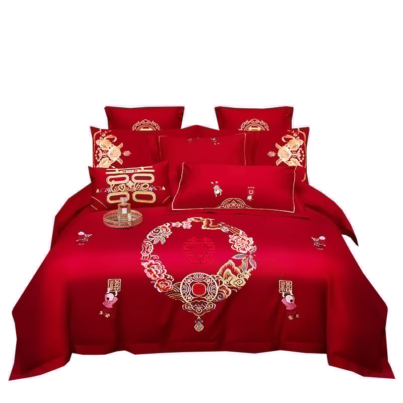 4 dalių patalynės komplektas iš 100% medvilnės, Twill audinys, reaktyvus dažymas, vienos spalvos dizainas, vestuvinis stilius