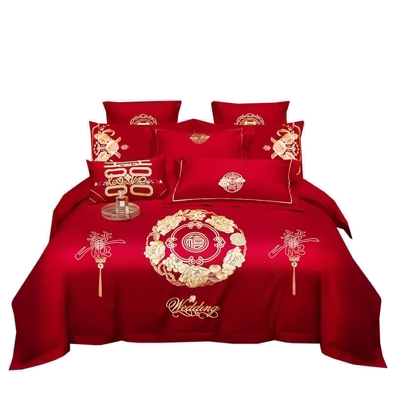 4 dalių patalynės komplektas iš 100% medvilnės, Twill audinys, reaktyvus dažymas, vienos spalvos dizainas, vestuvinis stilius