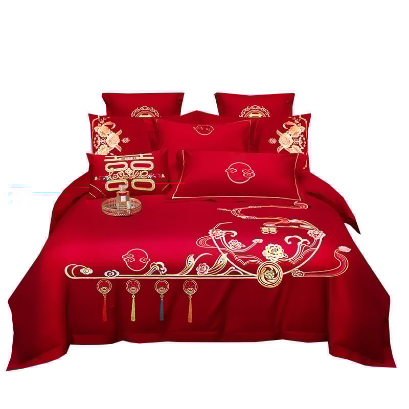 4 dalių patalynės komplektas iš 100% medvilnės, Twill audinys, reaktyvus dažymas, vienos spalvos dizainas, vestuvinis stilius