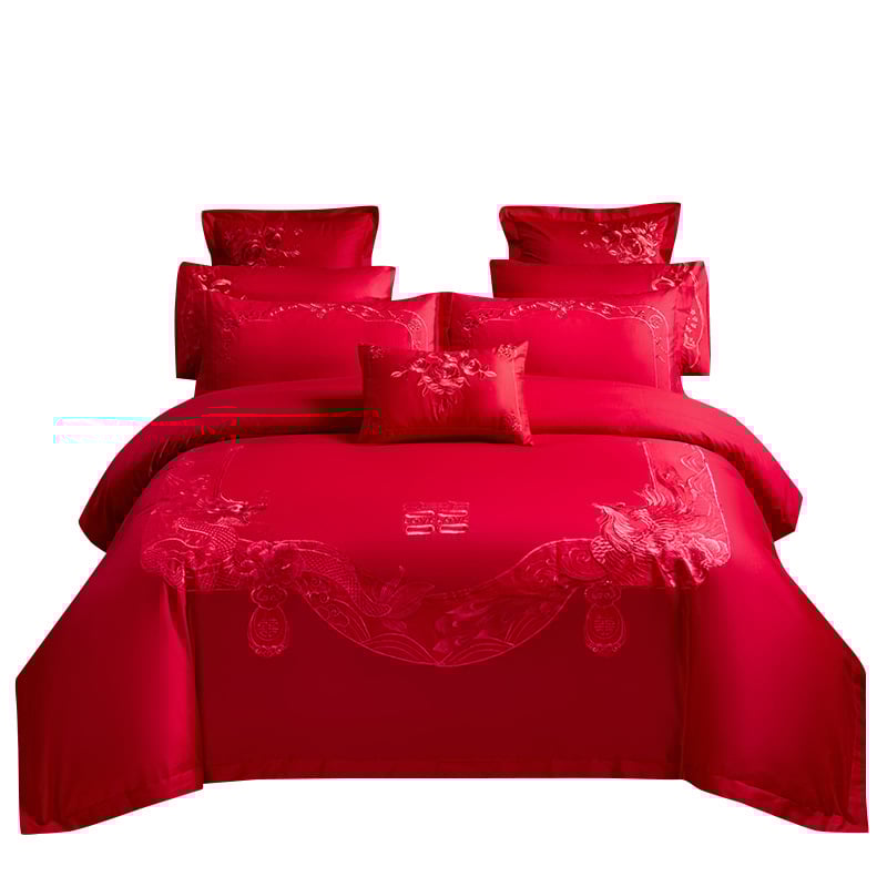 4 dalių patalynės komplektas iš 100% medvilnės, Twill audinys, reaktyvus dažymas, vienos spalvos dizainas, vestuvinis stilius