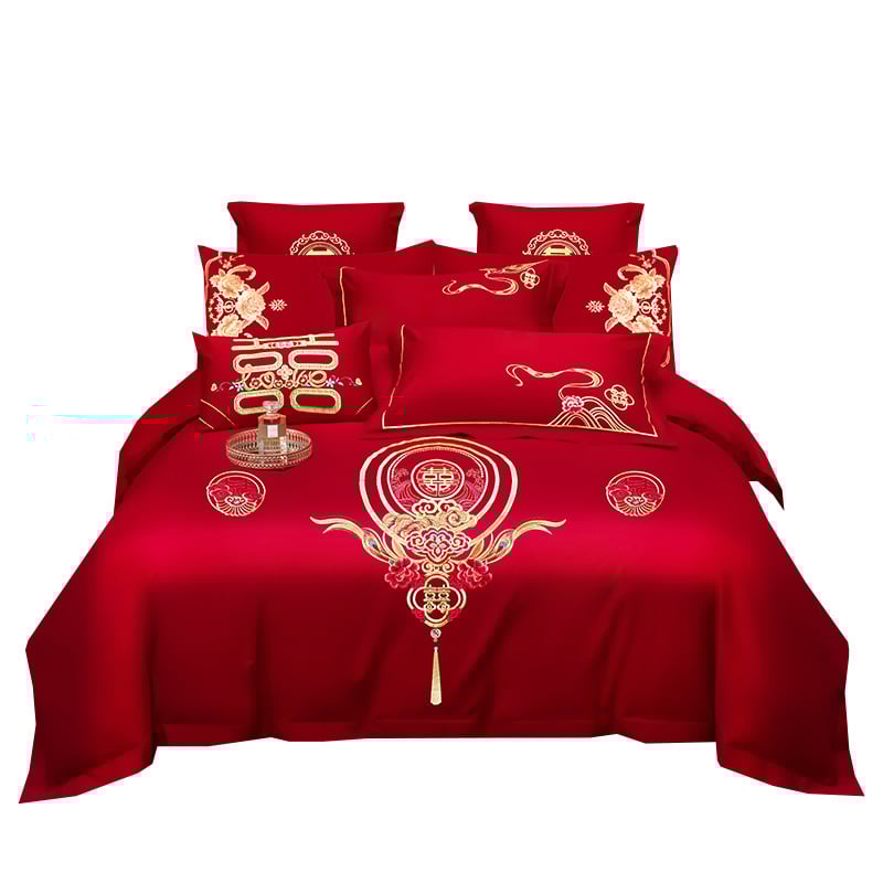 4 dalių patalynės komplektas iš 100% medvilnės, Twill audinys, reaktyvus dažymas, vienos spalvos dizainas, vestuvinis stilius