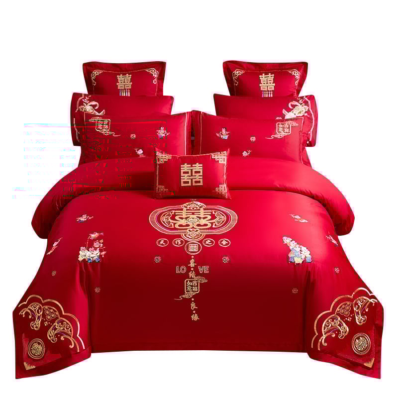 4 dalių patalynės komplektas iš 100% medvilnės, Twill audinys, reaktyvus dažymas, vienos spalvos dizainas, vestuvinis stilius