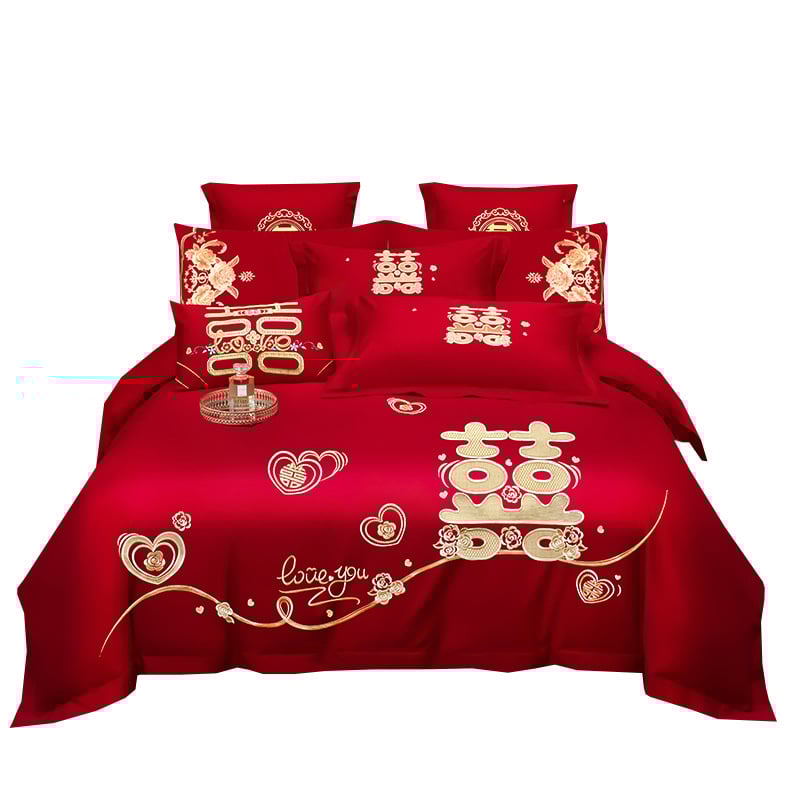 4 dalių patalynės komplektas iš 100% medvilnės, Twill audinys, reaktyvus dažymas, vienos spalvos dizainas, vestuvinis stilius