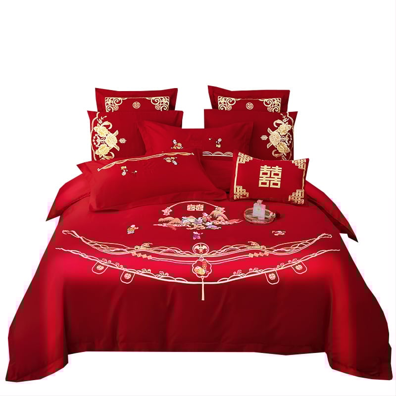 4 dalių patalynės komplektas iš 100% medvilnės, Twill audinys, reaktyvus dažymas, vienos spalvos dizainas, vestuvinis stilius