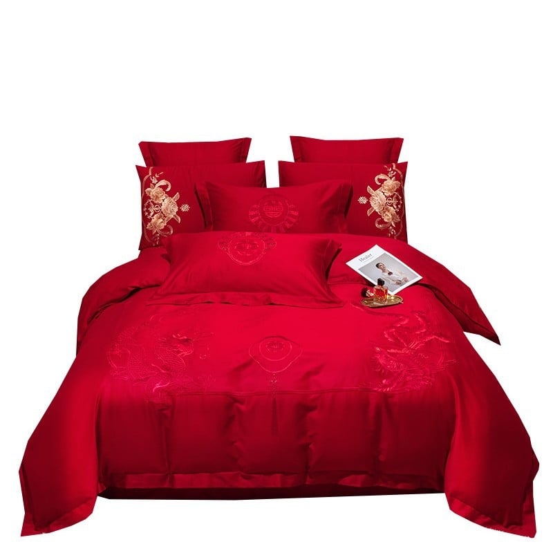 4 dalių patalynės komplektas iš 100% medvilnės, Twill audinys, reaktyvus dažymas, vienos spalvos dizainas, vestuvinis stilius