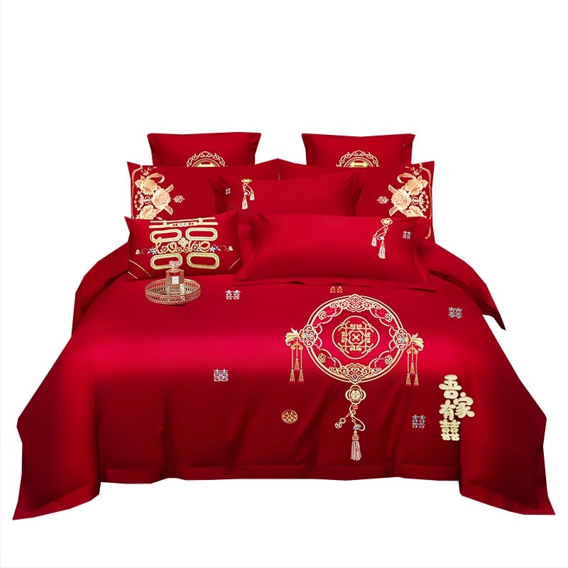 4 dalių patalynės komplektas iš 100% medvilnės, Twill audinys, reaktyvus dažymas, vienos spalvos dizainas, vestuvinis stilius