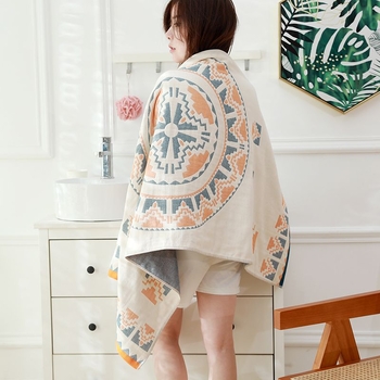 Unique Item Vonios rankšluostis iš 100% medvilnės, keturių sluoksnių marle, unisex, greitas džiūvimas, Jacquard audinys 150D, svoris mažiau nei 100 g