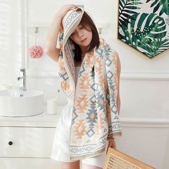 Unique Item Vonios rankšluostis iš 100% medvilnės, keturių sluoksnių marle, unisex, greitas džiūvimas, Jacquard audinys 150D, svoris mažiau nei 100 g