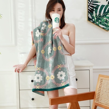 Unique Item Vonios rankšluostis iš 100% medvilnės, keturių sluoksnių marle, unisex, greitas džiūvimas, Jacquard audinys 150D, svoris mažiau nei 100 g