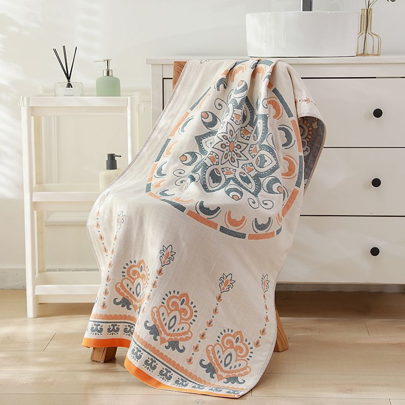 Unique Item Vonios rankšluostis iš 100% medvilnės, keturių sluoksnių marle, unisex, greitas džiūvimas, Jacquard audinys 150D, svoris mažiau nei 100 g