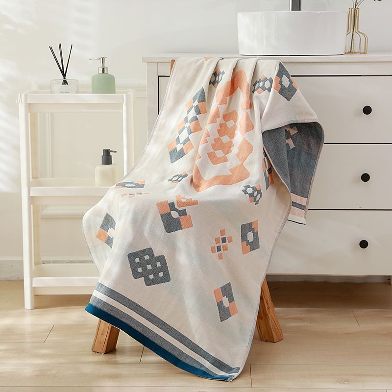 Unique Item Vonios rankšluostis iš 100% medvilnės, keturių sluoksnių marle, unisex, greitas džiūvimas, Jacquard audinys 150D, svoris mažiau nei 100 g