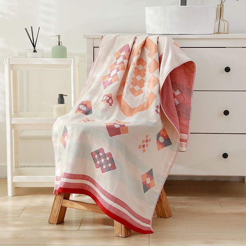 Unique Item Vonios rankšluostis iš 100% medvilnės, keturių sluoksnių marle, unisex, greitas džiūvimas, Jacquard audinys 150D, svoris mažiau nei 100 g