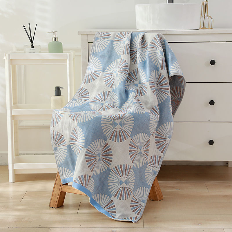 Unique Item Vonios rankšluostis iš 100% medvilnės, keturių sluoksnių marle, unisex, greitas džiūvimas, Jacquard audinys 150D, svoris mažiau nei 100 g