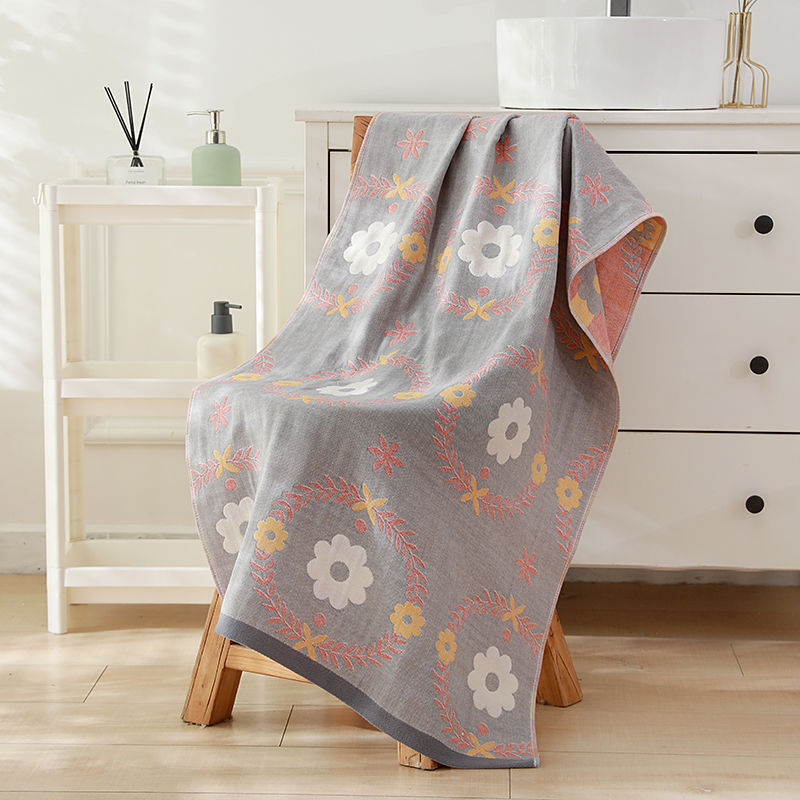 Unique Item Vonios rankšluostis iš 100% medvilnės, keturių sluoksnių marle, unisex, greitas džiūvimas, Jacquard audinys 150D, svoris mažiau nei 100 g