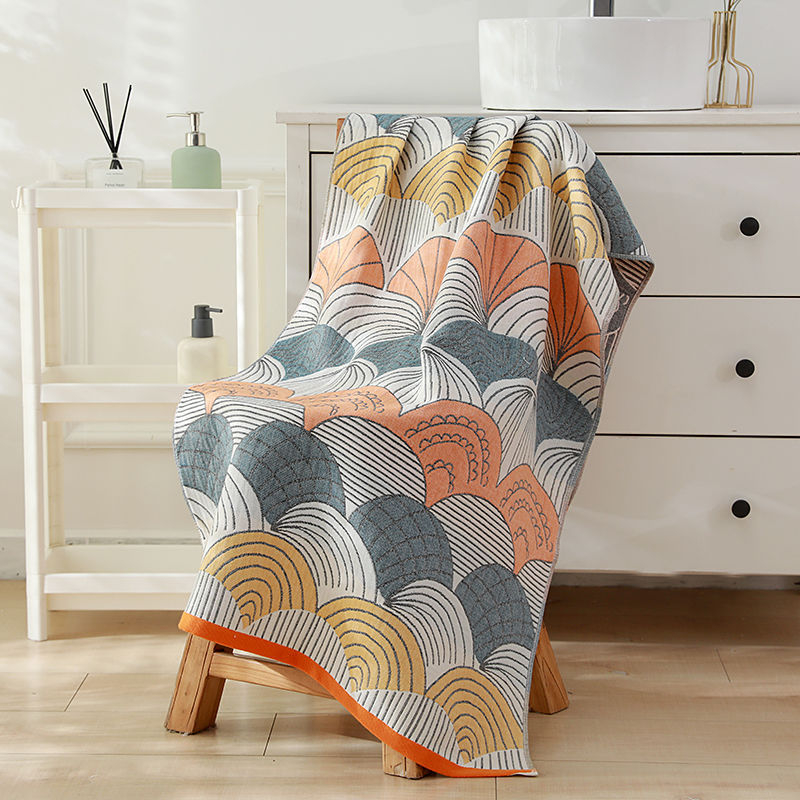 Unique Item Vonios rankšluostis iš 100% medvilnės, keturių sluoksnių marle, unisex, greitas džiūvimas, Jacquard audinys 150D, svoris mažiau nei 100 g