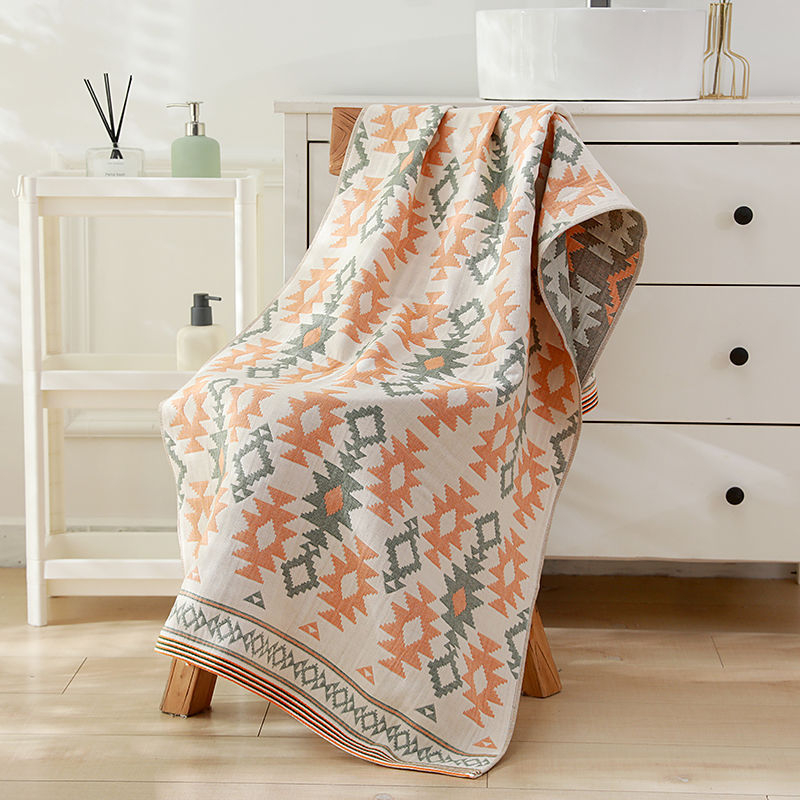 Unique Item Vonios rankšluostis iš 100% medvilnės, keturių sluoksnių marle, unisex, greitas džiūvimas, Jacquard audinys 150D, svoris mažiau nei 100 g