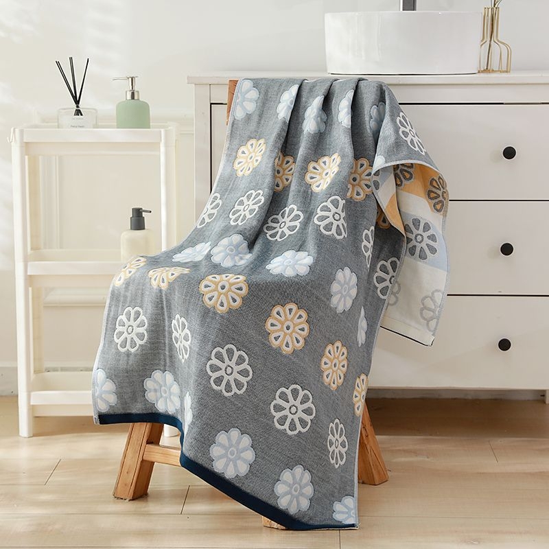 Unique Item Vonios rankšluostis iš 100% medvilnės, keturių sluoksnių marle, unisex, greitas džiūvimas, Jacquard audinys 150D, svoris mažiau nei 100 g